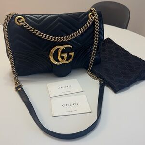 Gucci Marmont Quilted Black Shoulder Bag with Gold Chain